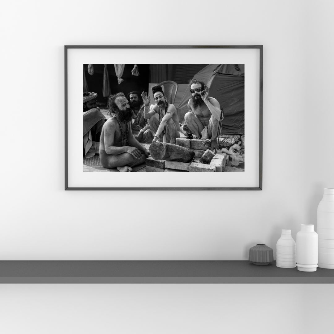 Sunglasses & Sadhus – 24x16 Inch Framed Print